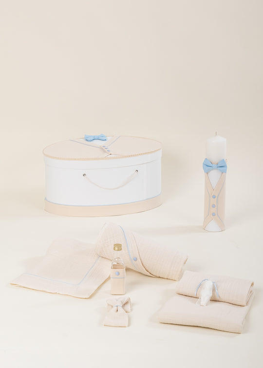 Kevin's Christening Set 3 Pieces Candle Christening Outfit Trunk Personalized AnneBebe Christening