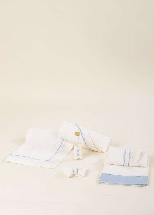 Trusou Rene Muselina Ivory Cu Cheder Bleu AnneBebe