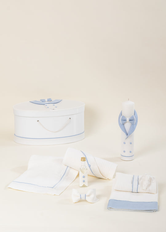 Set Botez Rene 3 Piese, Lumanare, Trusou si Cufar Personalizat Botez AnneBebe