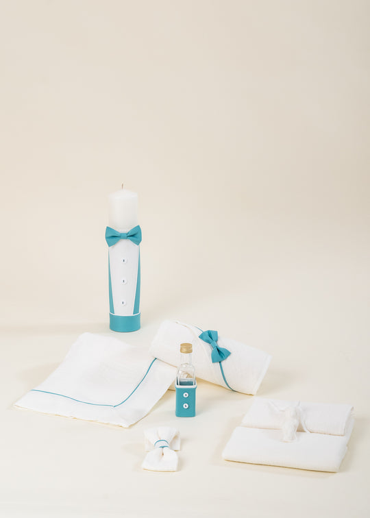 Set Botez Bruno 2 Piese, Lumanare si Trusou Personalizat Botez AnneBebe