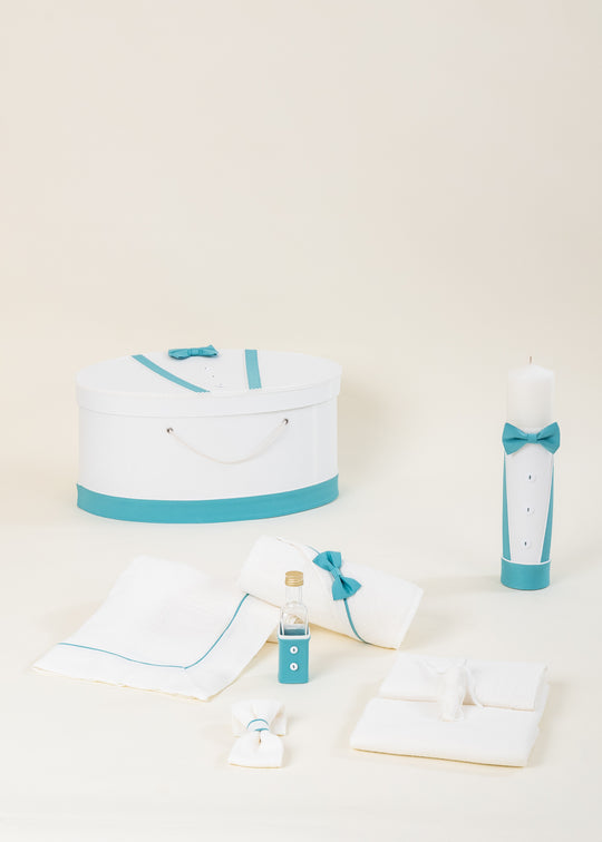 Set Botez Bruno 3 Piese, Lumanare, Trusou si Cufar Personalizat Botez AnneBebe