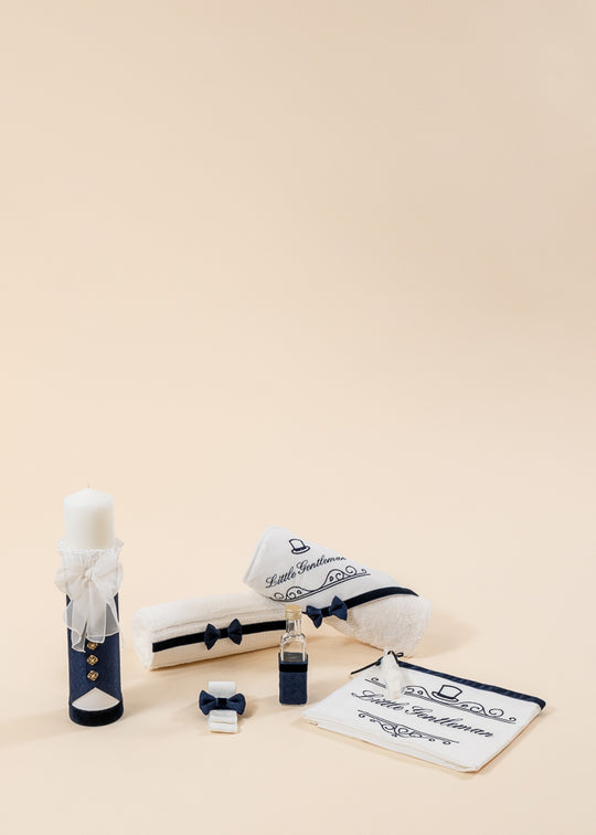 Set Botez Francisc 2 Piese, Lumanare si Trusou Personalizat Botez AnneBebe