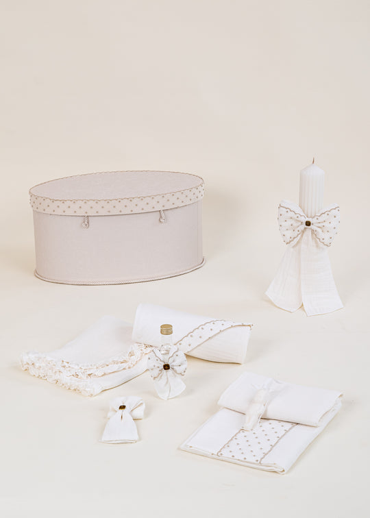 Set Botez Print  Capucino Trusou Lumanare Si Cufar