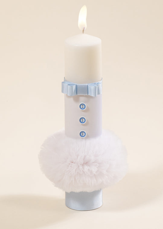 Lumanare Groasa Glob Tull Alb Si Banda Ripsata Bleu AnneBebe