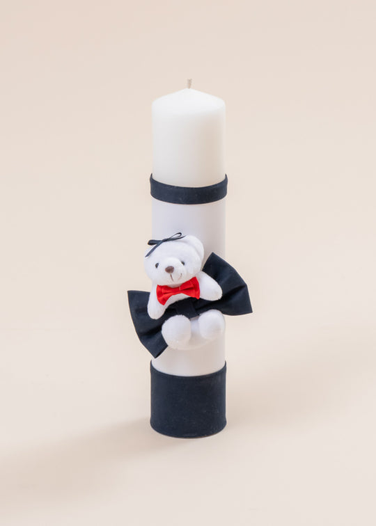 White Bear Candle Navy Blue Ribbon Red Bow Tie AnneBebe