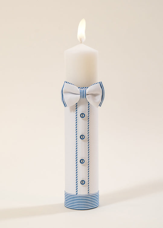 Lumanare Armand Alba Cu Papion Dungi Bleu AnneBebe