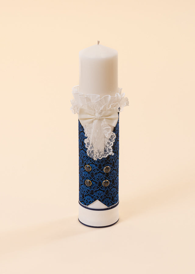 AnneBebe Blue Brocard Print Candle