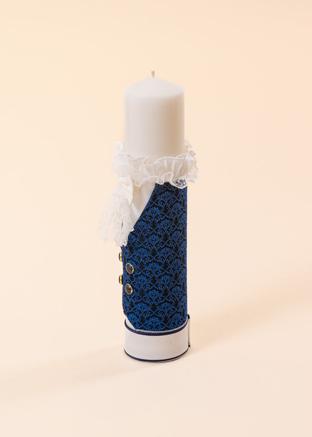 AnneBebe Blue Brocard Print Candle