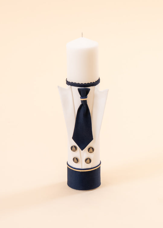 AnneBebe Captain Cream Candle with Navy Blue Tie