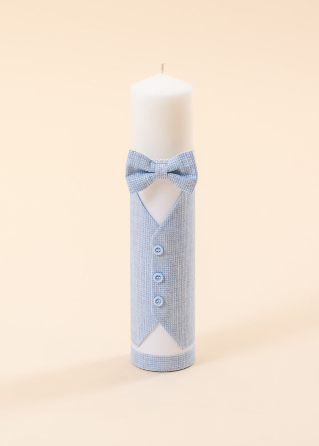 Marius Blue Striped Christening Candle With AnneBebe Bow Tie