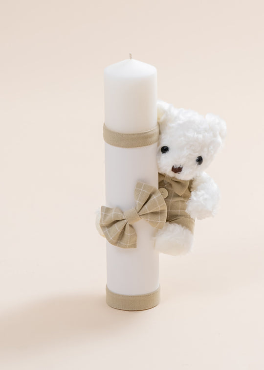 Свічка Iustin Big White Bear Green Ribbon AnneBebe Squares