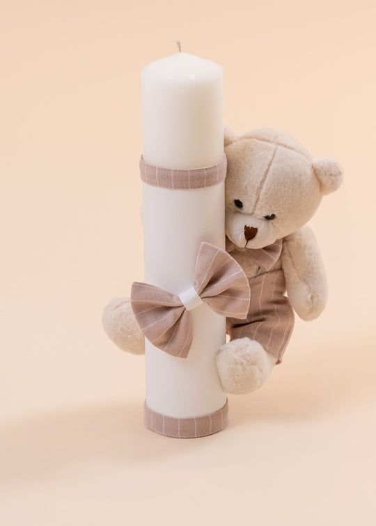 Свічка для хрещення Cosmin Little Bear Cream Beige Ribbons Stripes Cream AnneBebe