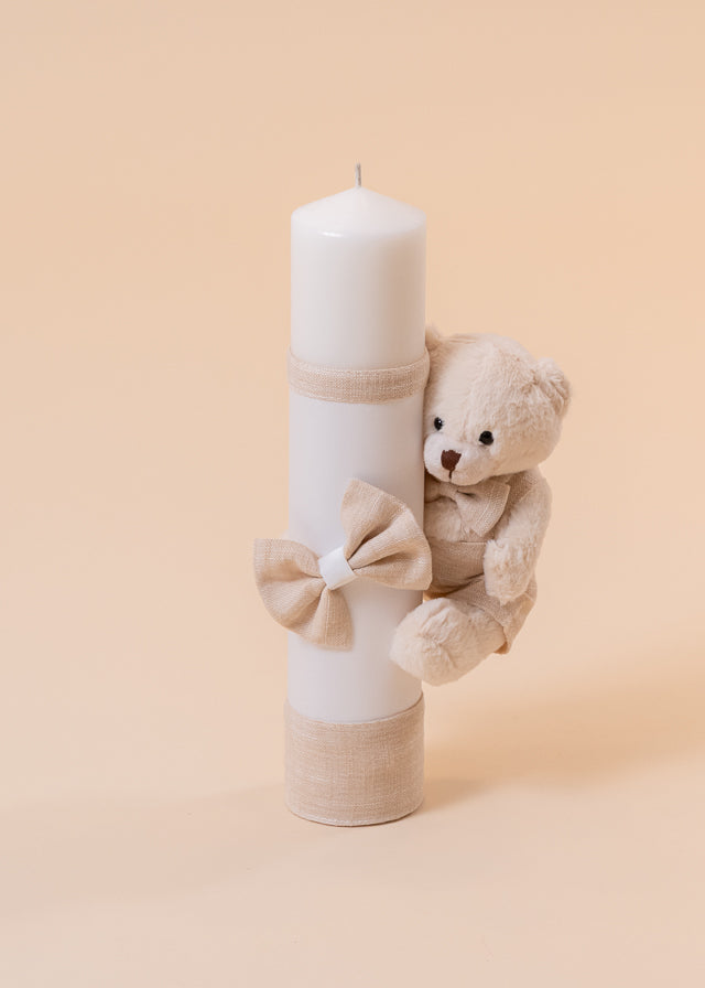 Cream Bear Candle Beige Background
