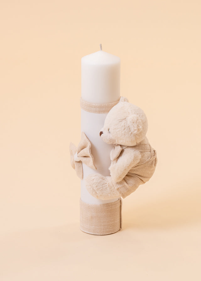 Cream Bear Candle Beige Background