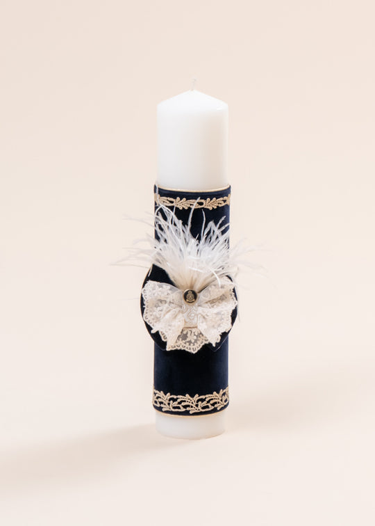 Маленький Лорд Темно-синя оксамитова свічка з мереживною стрічкою кольору капучіно AnneBebe