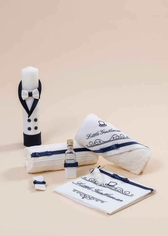 Set Botez Domenico Baieti 2 Piese, Lumanare si Trusou Personalizat AnneBebe