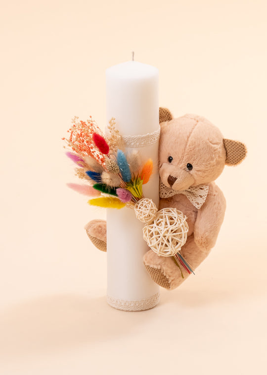 Хрестинна свічка Big Bear Cappucino та квітковий букет AnneBebe