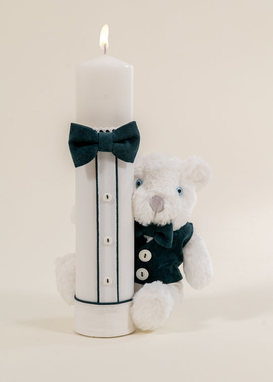 Lumanare Sabin Funda Catifea Verde Smarald Urs Mare Alb AnneBebe