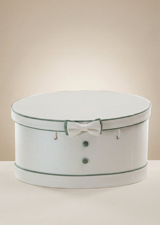 Cufar de Botez Oval Crem Perlat cu Banda Verde pentru Baieti – Valentin | AnneBebe