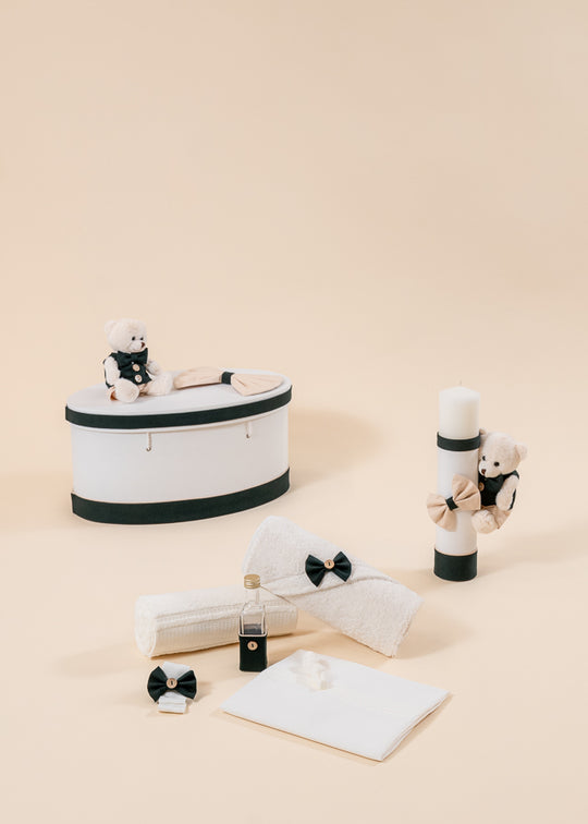 Set Botez Cezar 3 Piese, Lumanare, Trusou si Cufar Personalizat Botez AnneBebe