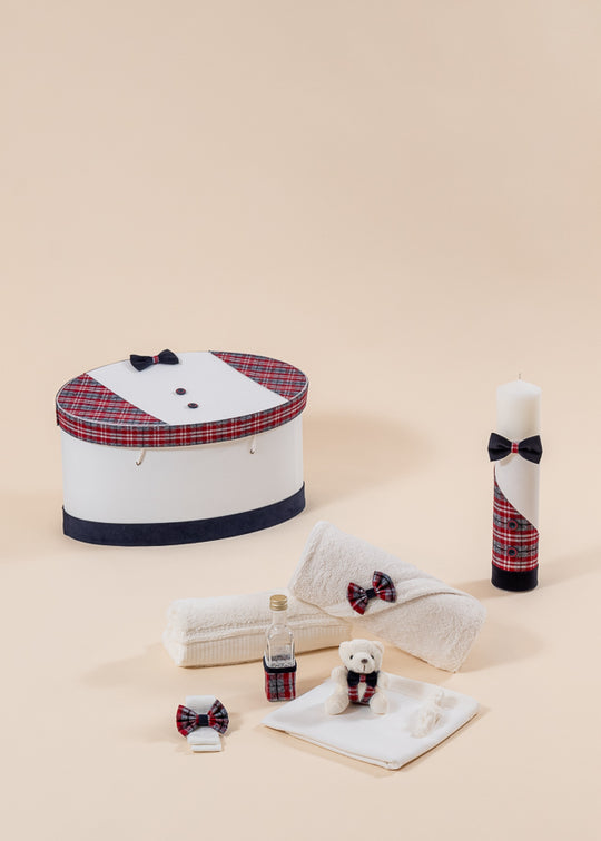 Set Botez Ciprian 3 Piese, Lumanare, Trusou si Cufar Personalizat Botez AnneBebe