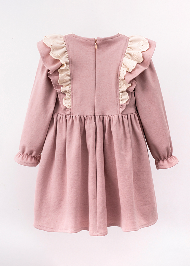 Pink dress with long lace sleeves on the bust and bow at the waist art 3554 Mino Baby