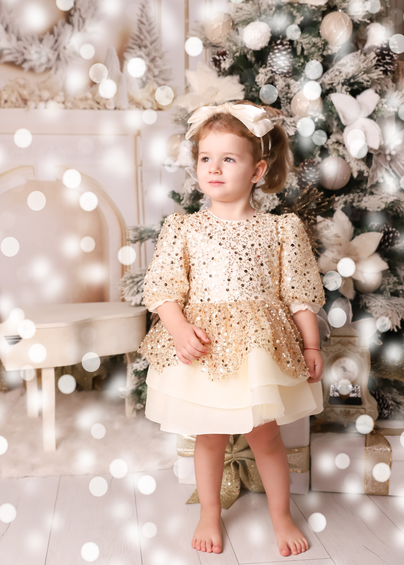 Rochita Lucia Tull Cappuccino Cu Paiete Aurii AnneBebe