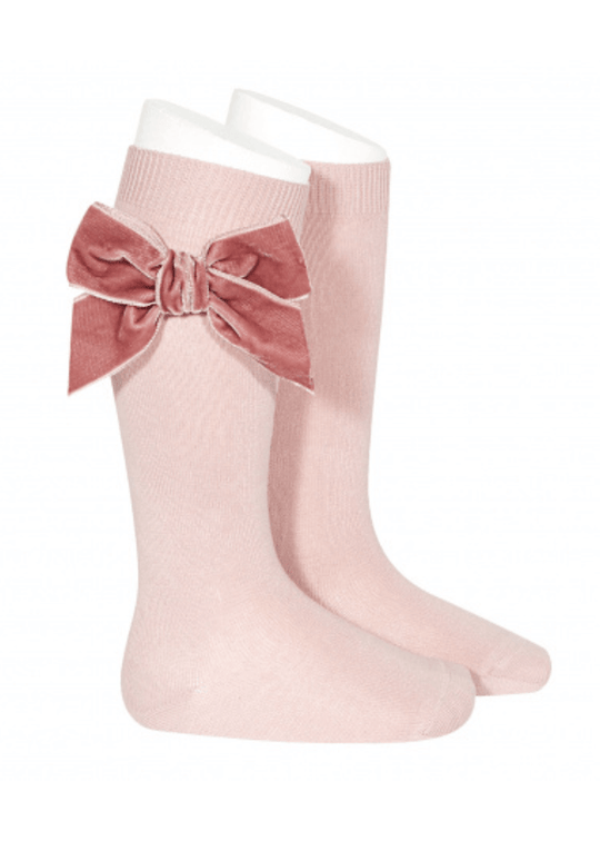 Ciorapi pentru Fetite Roz Pudra Bumbac cu Fundita din Catifea 2489/2 Condor