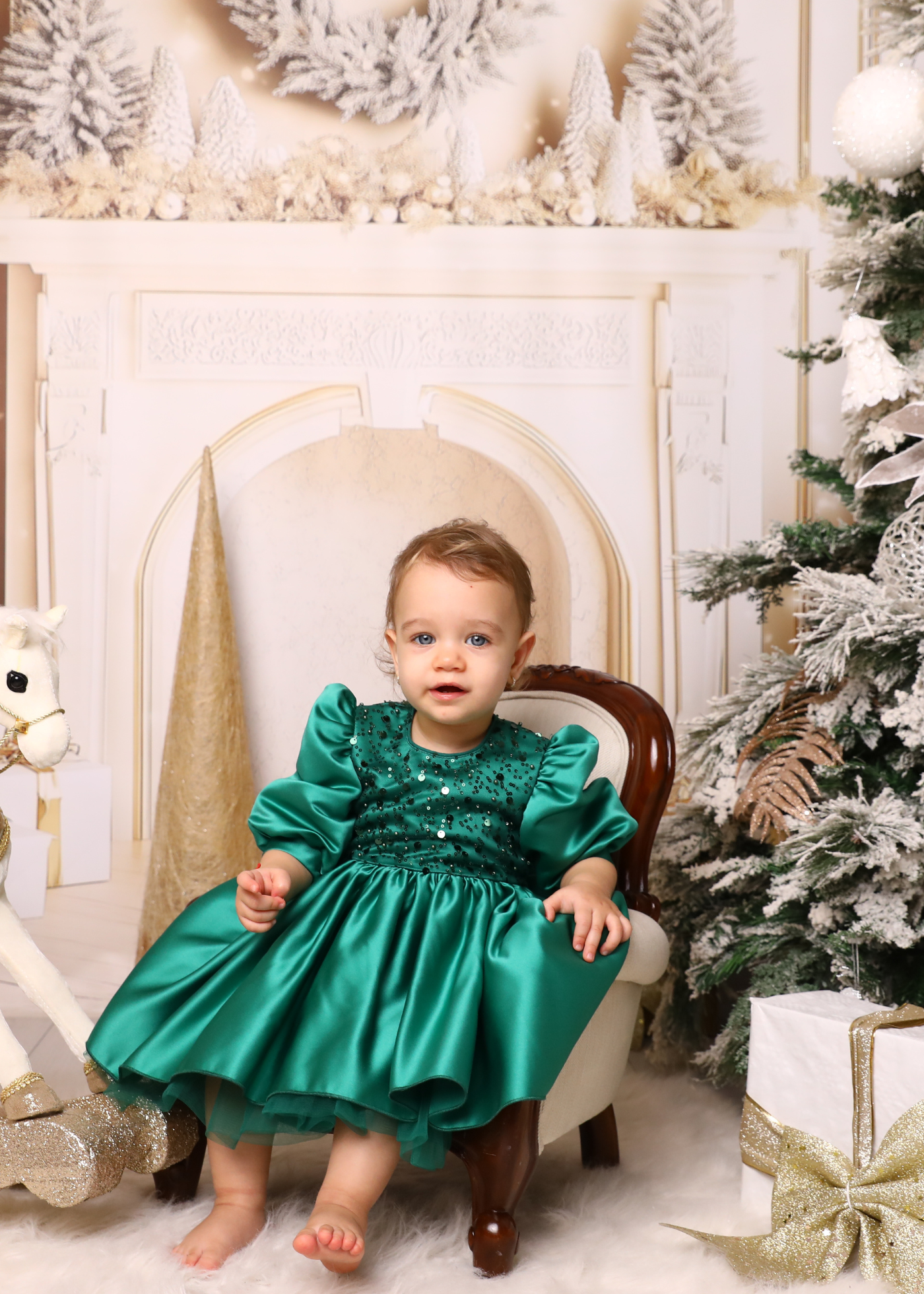 Elegant Olivia Green Dress with Train and Bow AnneBebe