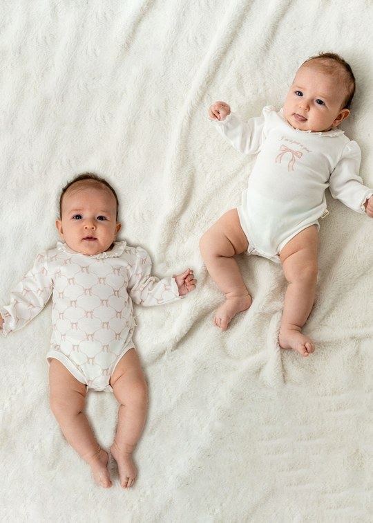 Set 2 Body Maneca Lunga Bumbac Organic Crem cu Imprimeu Funde Roz Pudra CSY8140 Baby Cosy