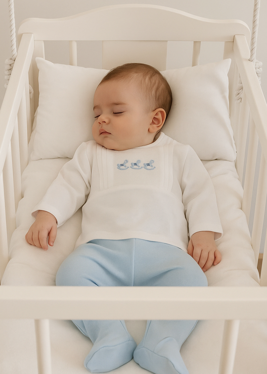 Set 2 Piese Bumbac Organic Alb cu Bleu cu Caluti My Toy S60340 Kitikate