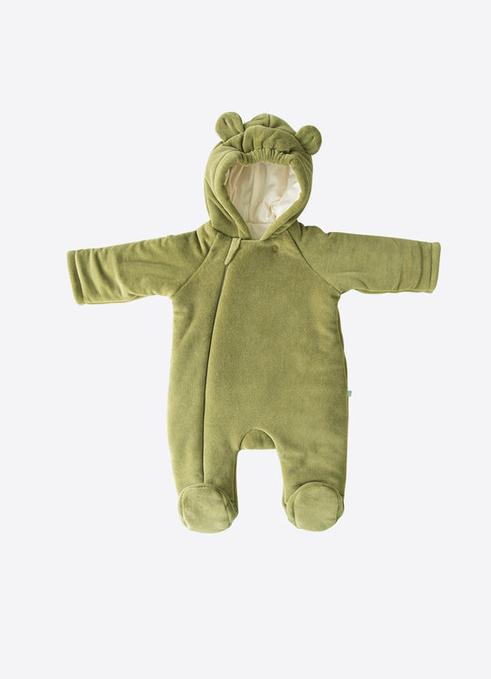 Costum Gros tip Cosmonaut din Catifea Verde cu Model Ursulet pentru Baieti S19359 – Kitikate