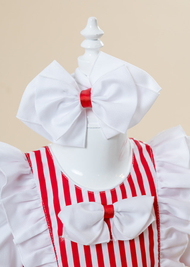 AnneBebe Cream Red Striped Casual Dress
