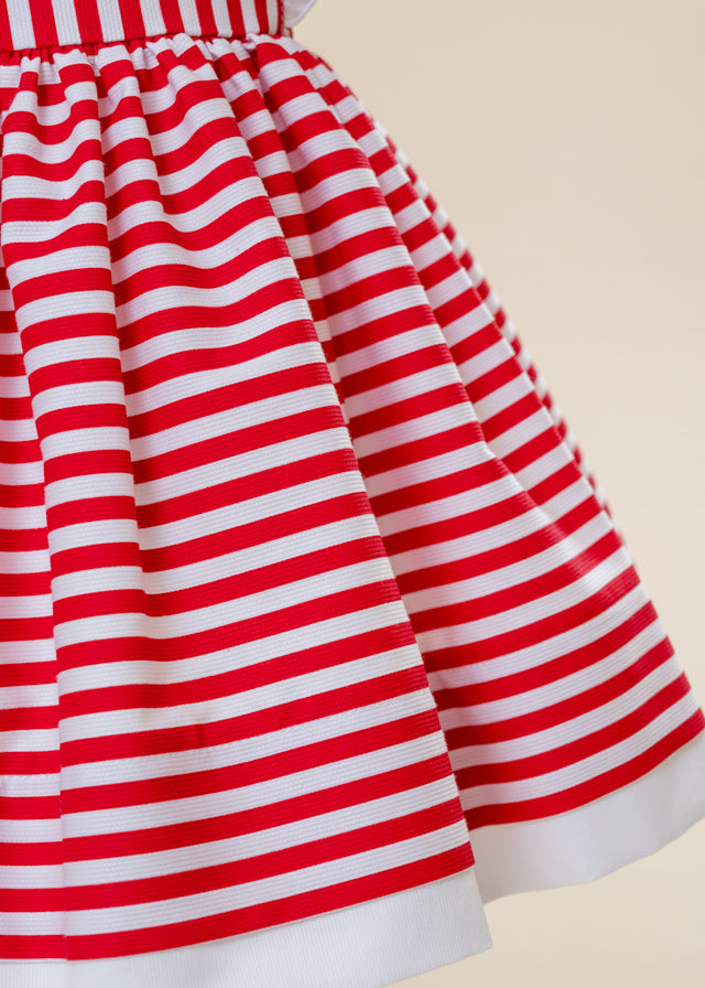 AnneBebe Cream Red Striped Casual Dress