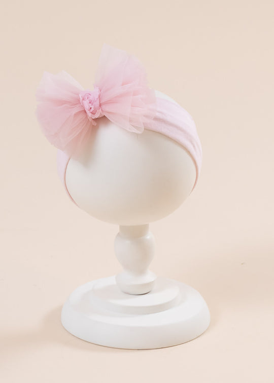Elegant Universal Headband Pink Tulle and Roses Ribbon AnneBebe