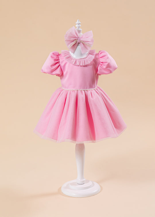 Rochie Roz Zendaya Fusta Tull Cu Sclipici si Perle In Talie AnneBebe