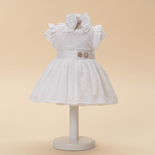 Rochita Emila Alba Cu Broderie Rozete Botez Annebebe