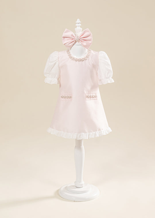 Rochita Eleganta Roz Cu Perle La Gat Si Buzunare Amaryllis AnneBebe