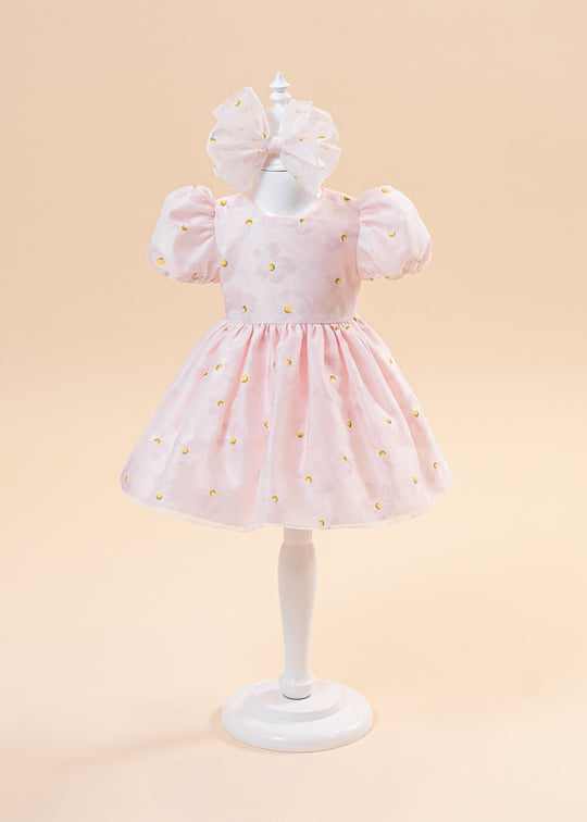 Rochita Eleganta Organza Roz Flori De Mar AnneBebe