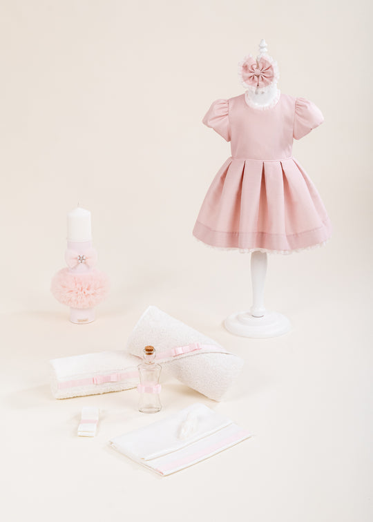 Set Botez Elia 3 Piese, Rochita, Trusou si Lumanare Personalizat Botez AnneBebe