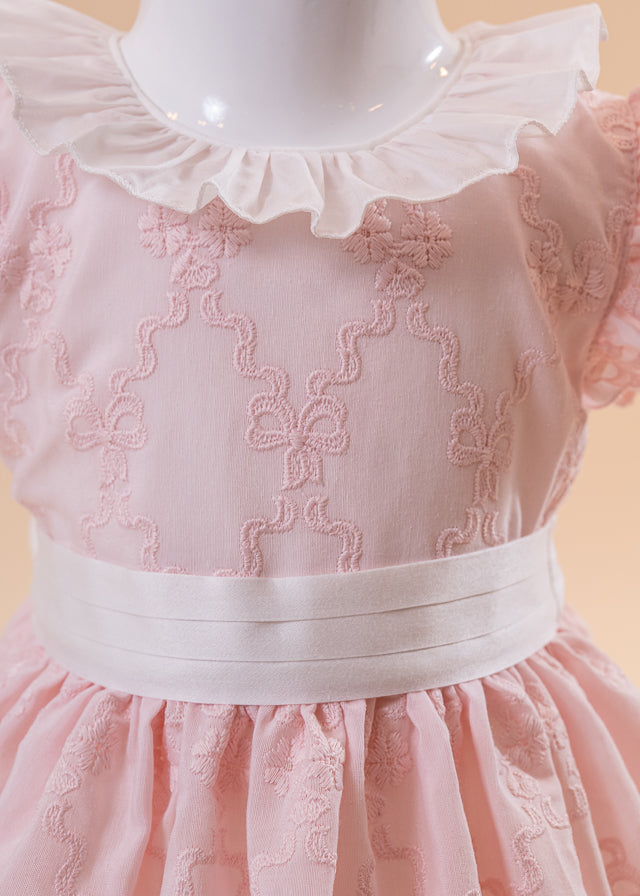 Elegant Dress Iris Pink Embroidery Ruffles AnneBebe