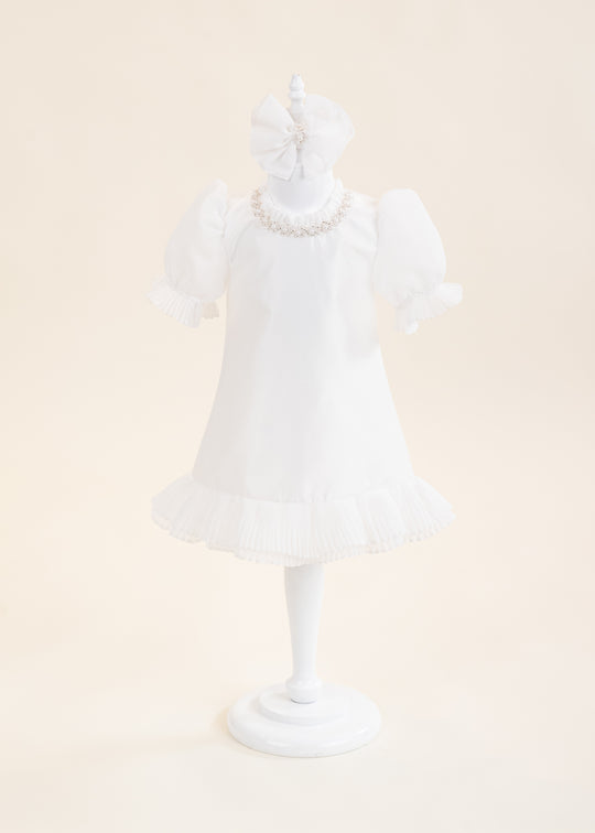 Claudia Cream Dress Two Ruffles Pleat AnneBebe
