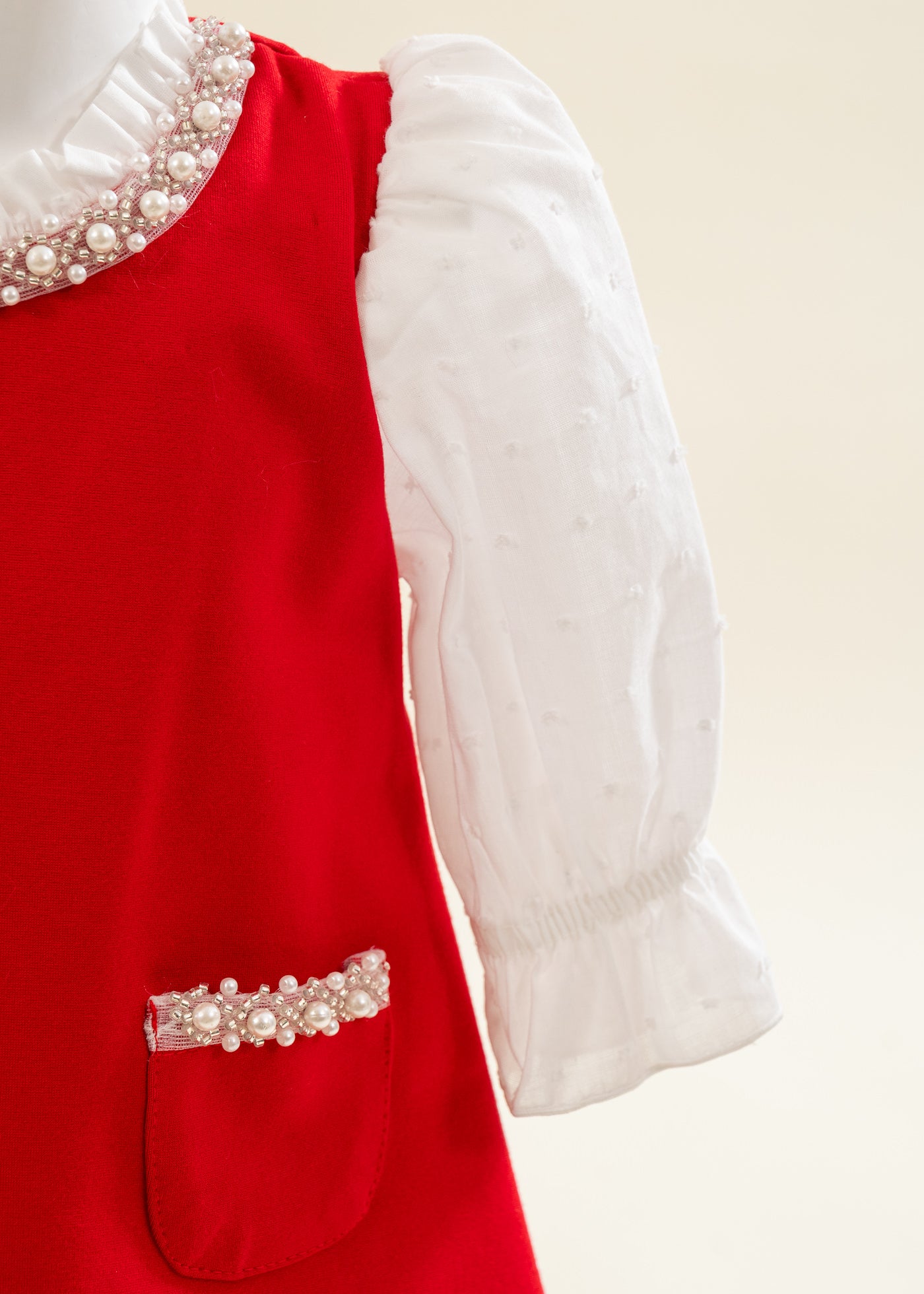 Rochita Rosie Cu Perle La Gat Si Buzunare AnneBebe