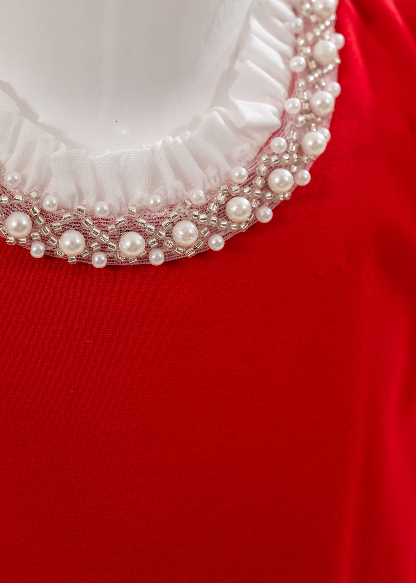 Rochita Rosie Cu Perle La Gat Si Buzunare AnneBebe