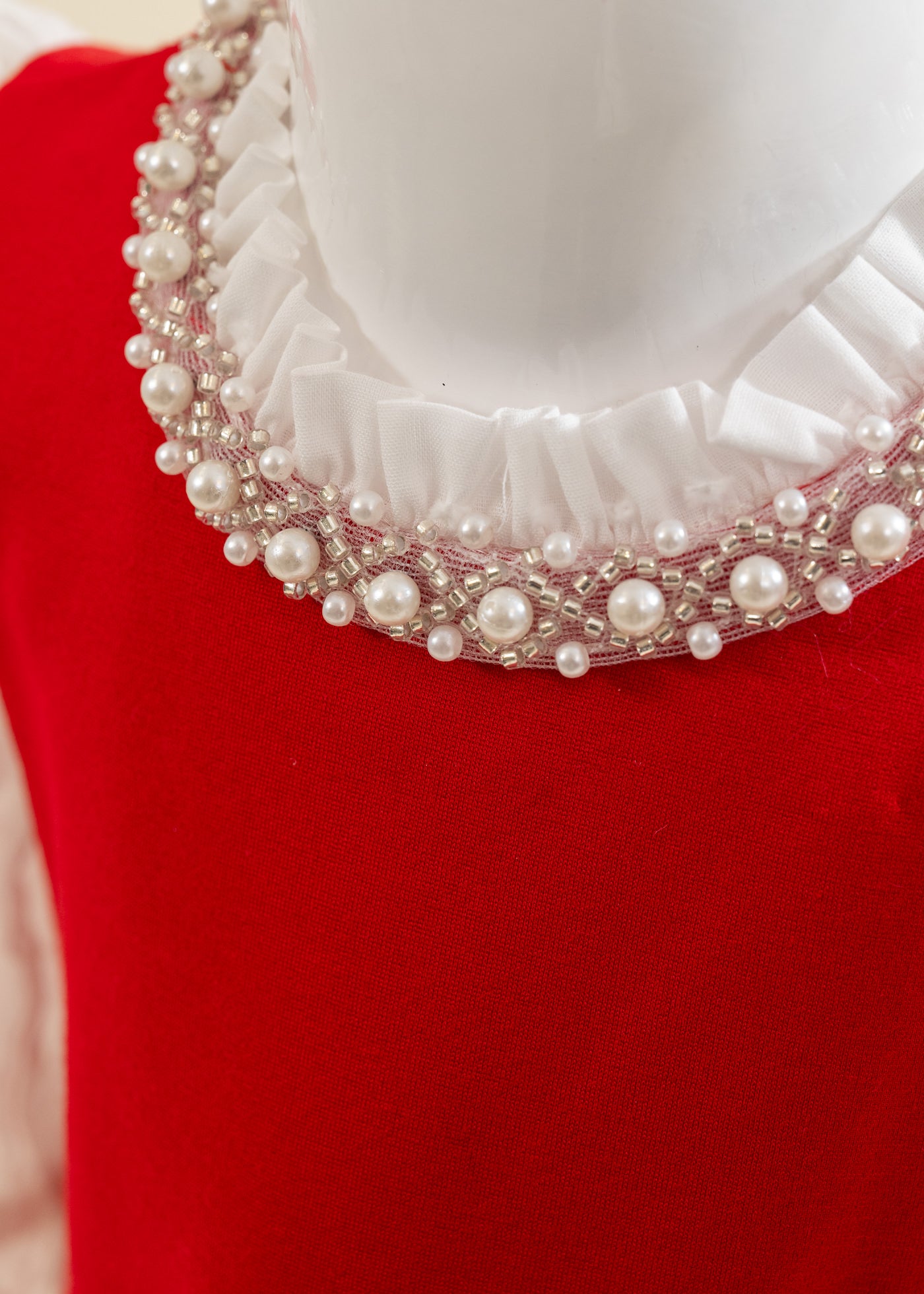 Rochita Rosie Cu Perle La Gat Si Buzunare AnneBebe