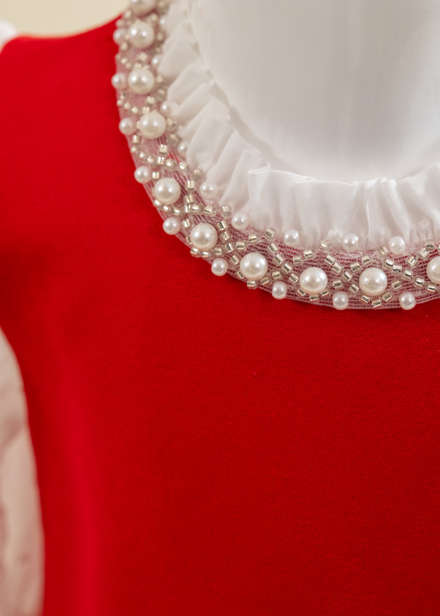 Rochita Rosie Cu Perle La Gat Si Buzunare AnneBebe