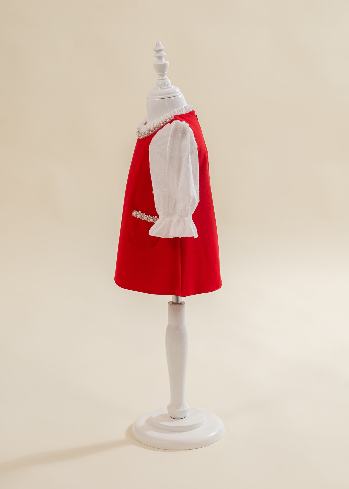 Rochita Rosie Cu Perle La Gat Si Buzunare AnneBebe