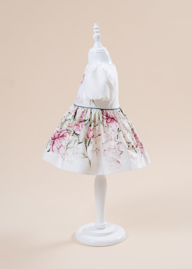 Daria Elegant Dress Cotton Cream With Pink Flowers AnneBebe 