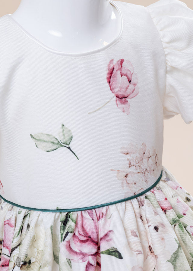 Daria Elegant Dress Cotton Cream With Pink Flowers AnneBebe 