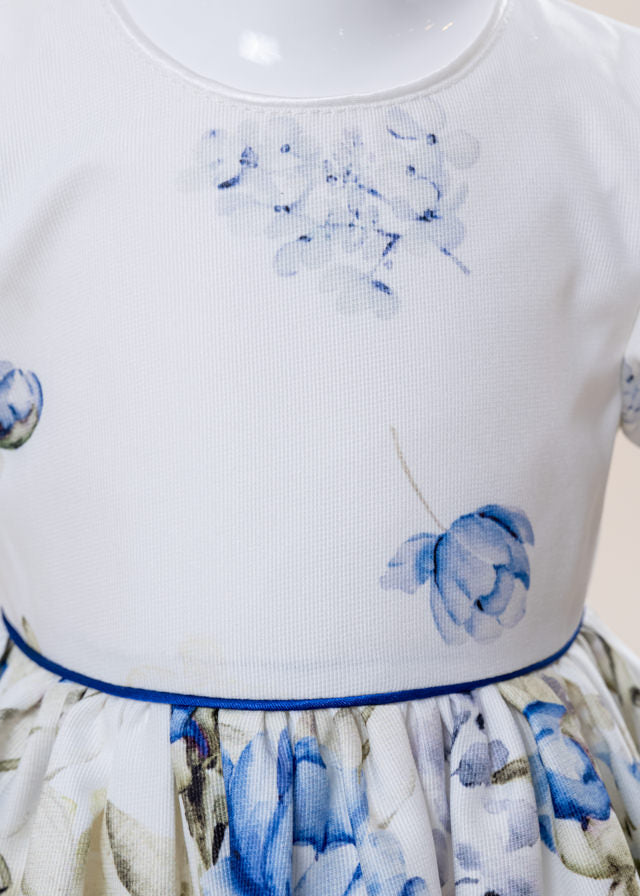 Elegant Daniela Cream Cotton Dress With Blue Flowers AnneBebe 